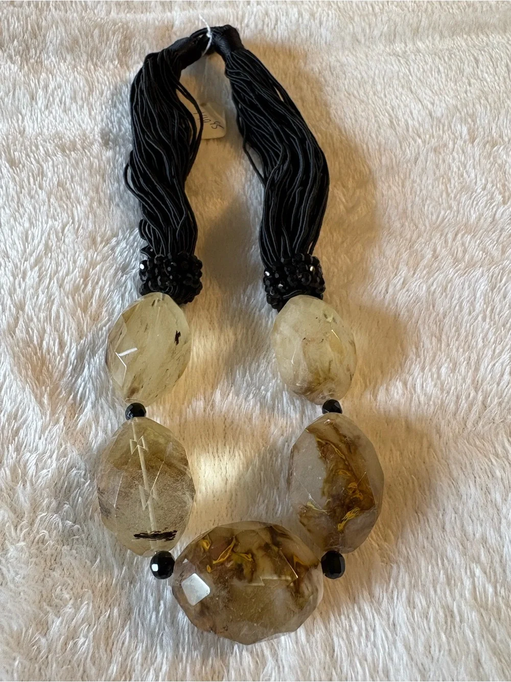 Beaded Statement Necklace in Smoky Tiger eye Agate on Black silk multi strands